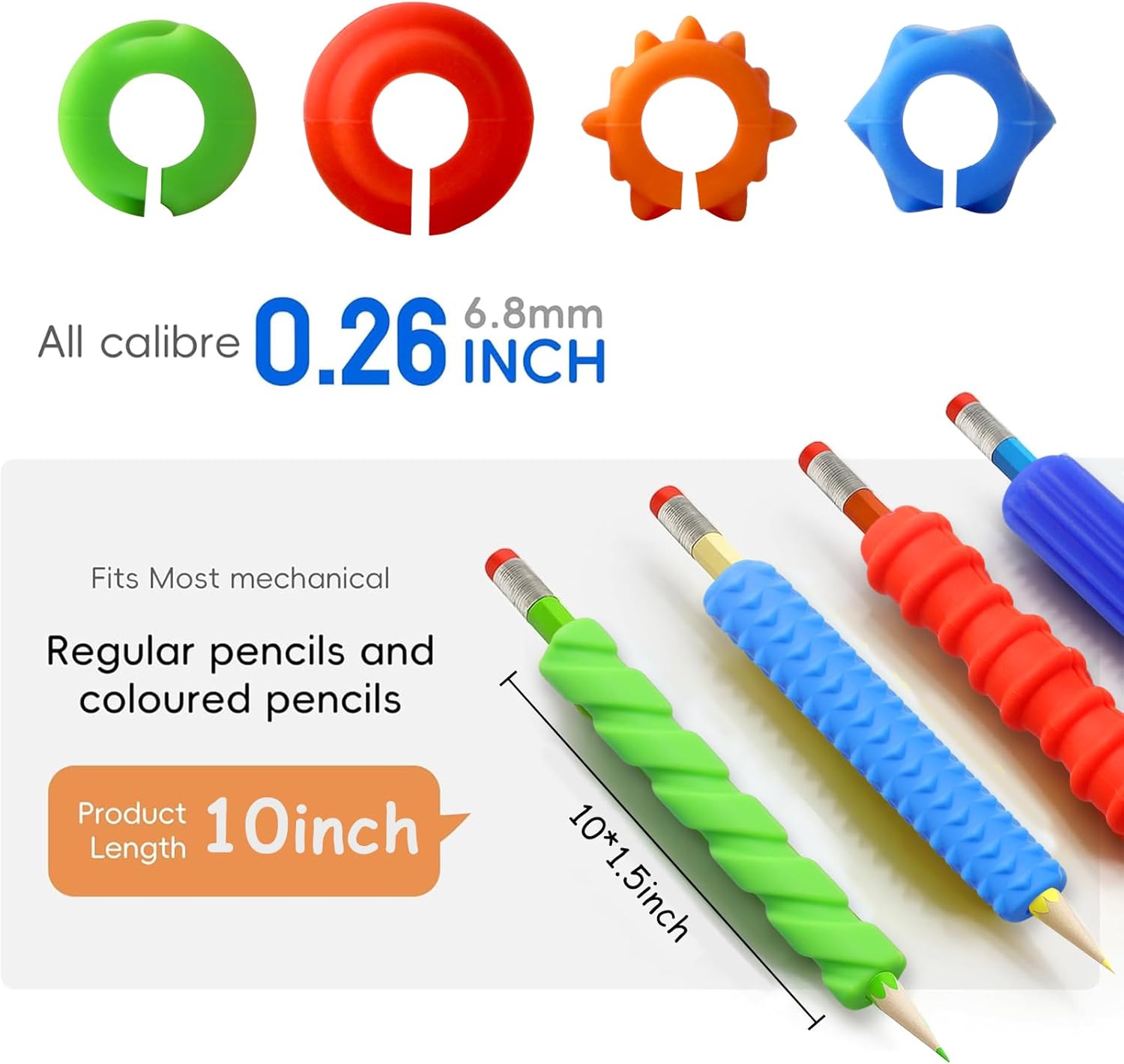 Pencil Grips, 4-Pack Textured Silicone Sleeves for Mechanical Pencils, Sensory Fidget ADHD Tool for Kids and Adults, Quiet Fidget Tools for Classroom Focus, Anxiety Relief (Colorful)