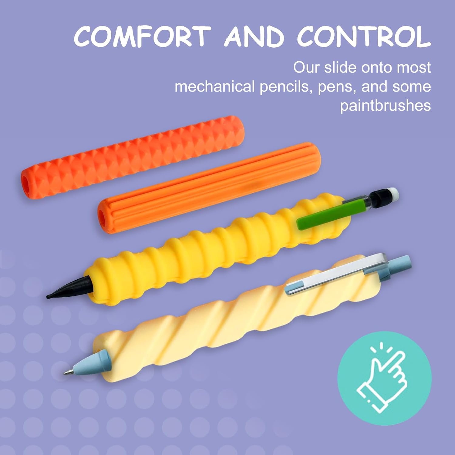 Pencil Grips, 4-Pack Textured Silicone Sleeves for Mechanical Pencils, Sensory Fidget ADHD Tool for Kids and Adults, Quiet Fidget Tools for Classroom Focus, Anxiety Relief (Yellow)