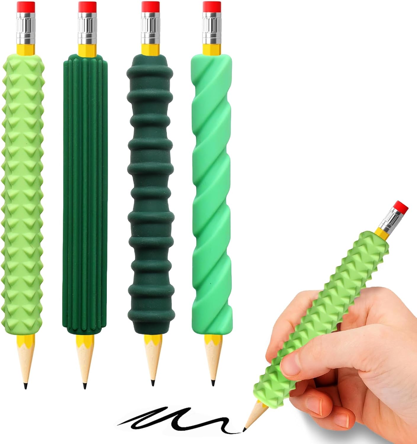 Pencil Grips, 4-Pack Textured Silicone Sleeves for Mechanical Pencils, Sensory Fidget ADHD Tool for Kids and Adults, Quiet Fidget Tools for Classroom Focus, Anxiety Relief (Colorful)