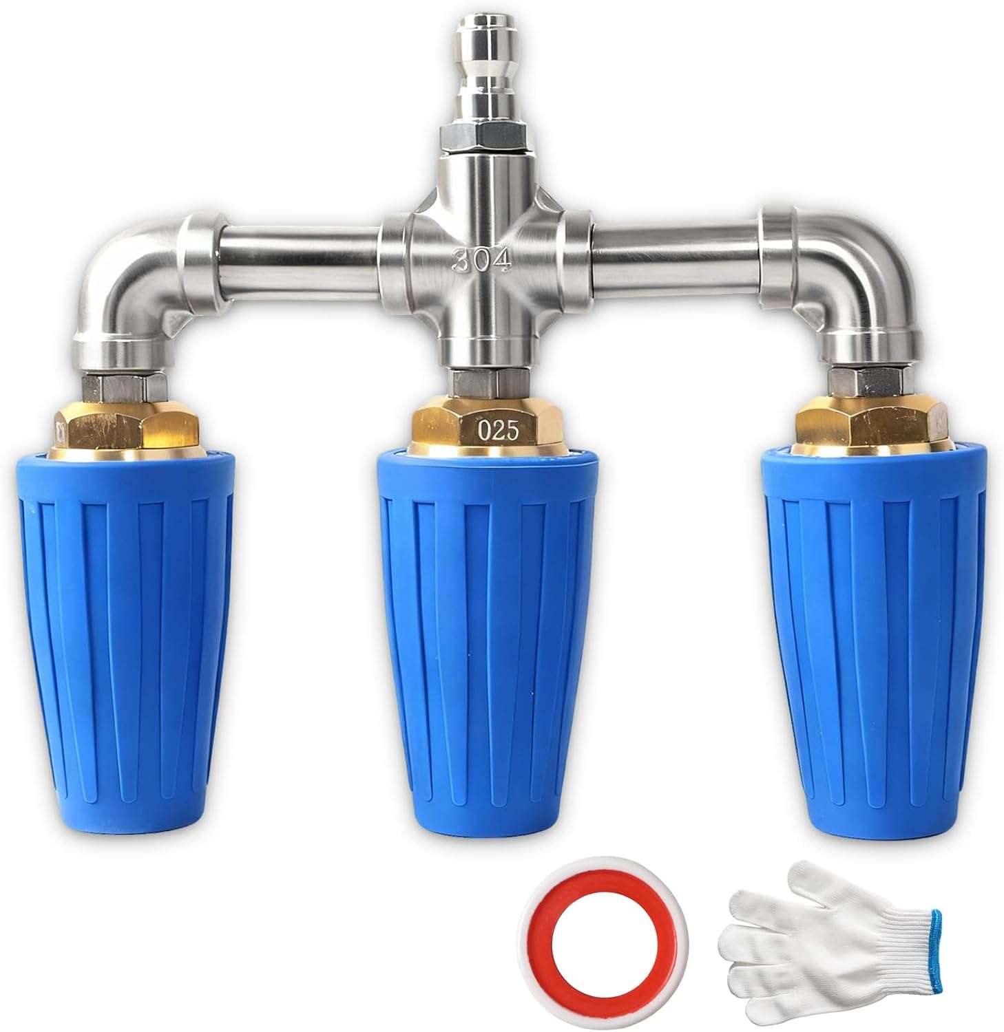 Triple Turbo Nozzle Pressure Washer, 3-in-1 Pressure Washer Nozzle, 360° Rotating 4000 PSI Turbo Nozzle with 1/4" Quick Connector 2.5 Orifice, 304 Stainless Steel for Driveway/Deck Clean(Blue)