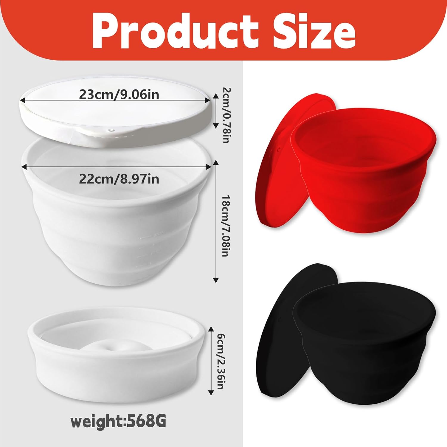Silicone Bowl Liners for KitchenAid 5 Qt Stand Mixer, Foldable, Thick, Suitable for Both Hot and Cold Use, Easy to Clean for Cooking, 3 Silicone Mixing Bowl Insert with 3 Lids(Black White Red)