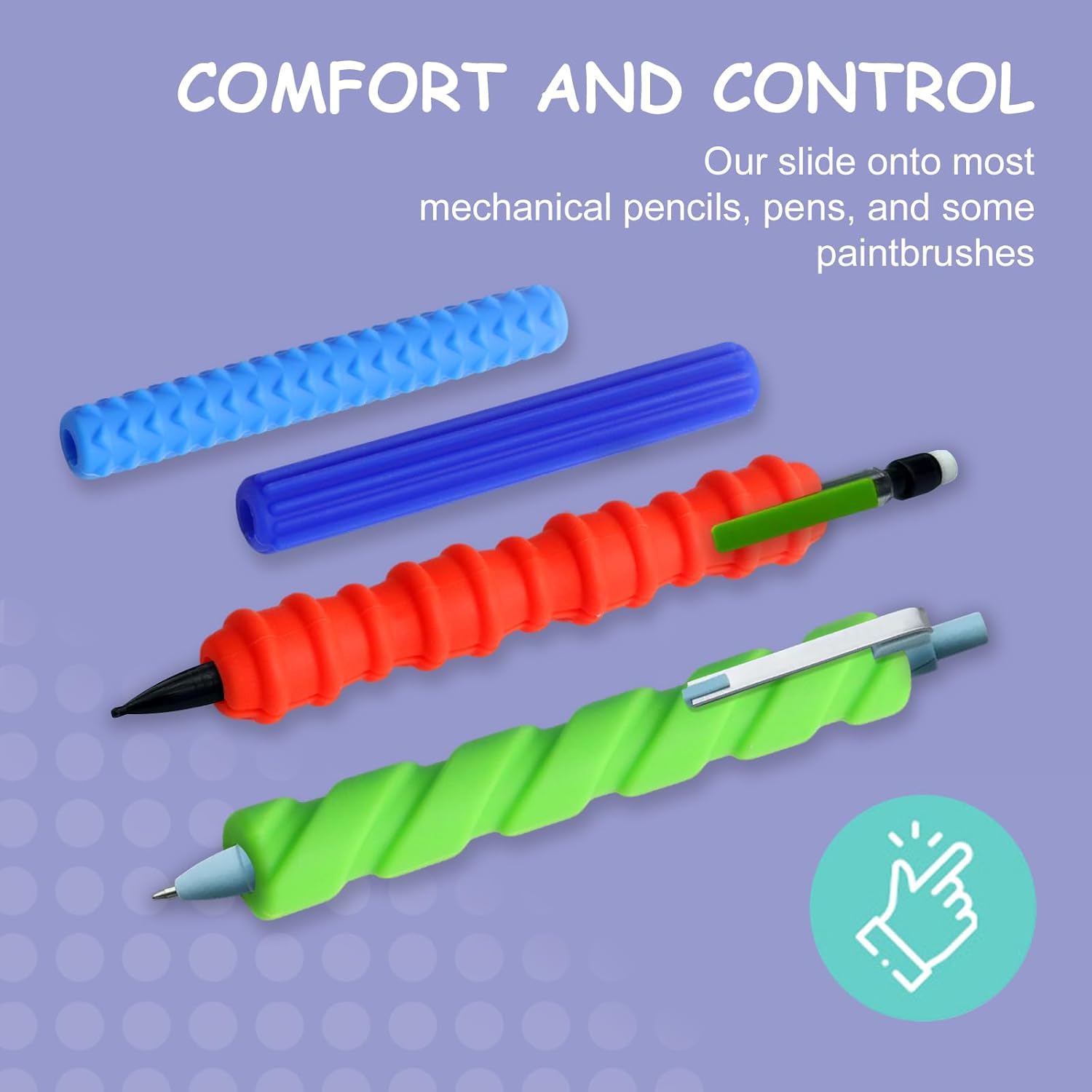 Pencil Grips, 4-Pack Textured Silicone Sleeves for Mechanical Pencils, Sensory Fidget ADHD Tool for Kids and Adults, Quiet Fidget Tools for Classroom Focus, Anxiety Relief (Colorful)