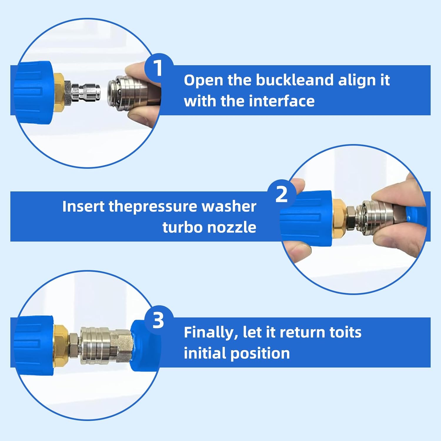 Triple Turbo Nozzle Pressure Washer, 3-in-1 Pressure Washer Nozzle, 360° Rotating 4000 PSI Turbo Nozzle with 1/4" Quick Connector 2.5 Orifice, 304 Stainless Steel for Driveway/Deck Clean(Blue)