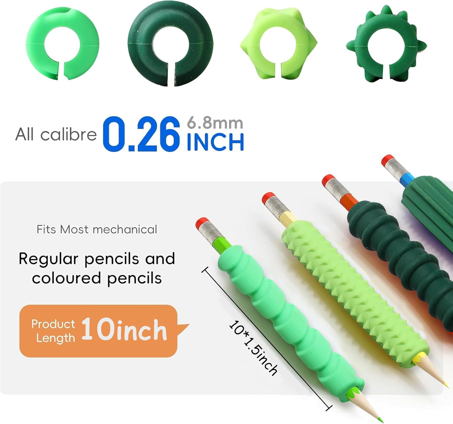 Pencil Grips, 4-Pack Textured Silicone Sleeves for Mechanical Pencils, Sensory Fidget ADHD Tool for Kids and Adults, Quiet Fidget Tools for Classroom Focus, Anxiety Relief (Green)