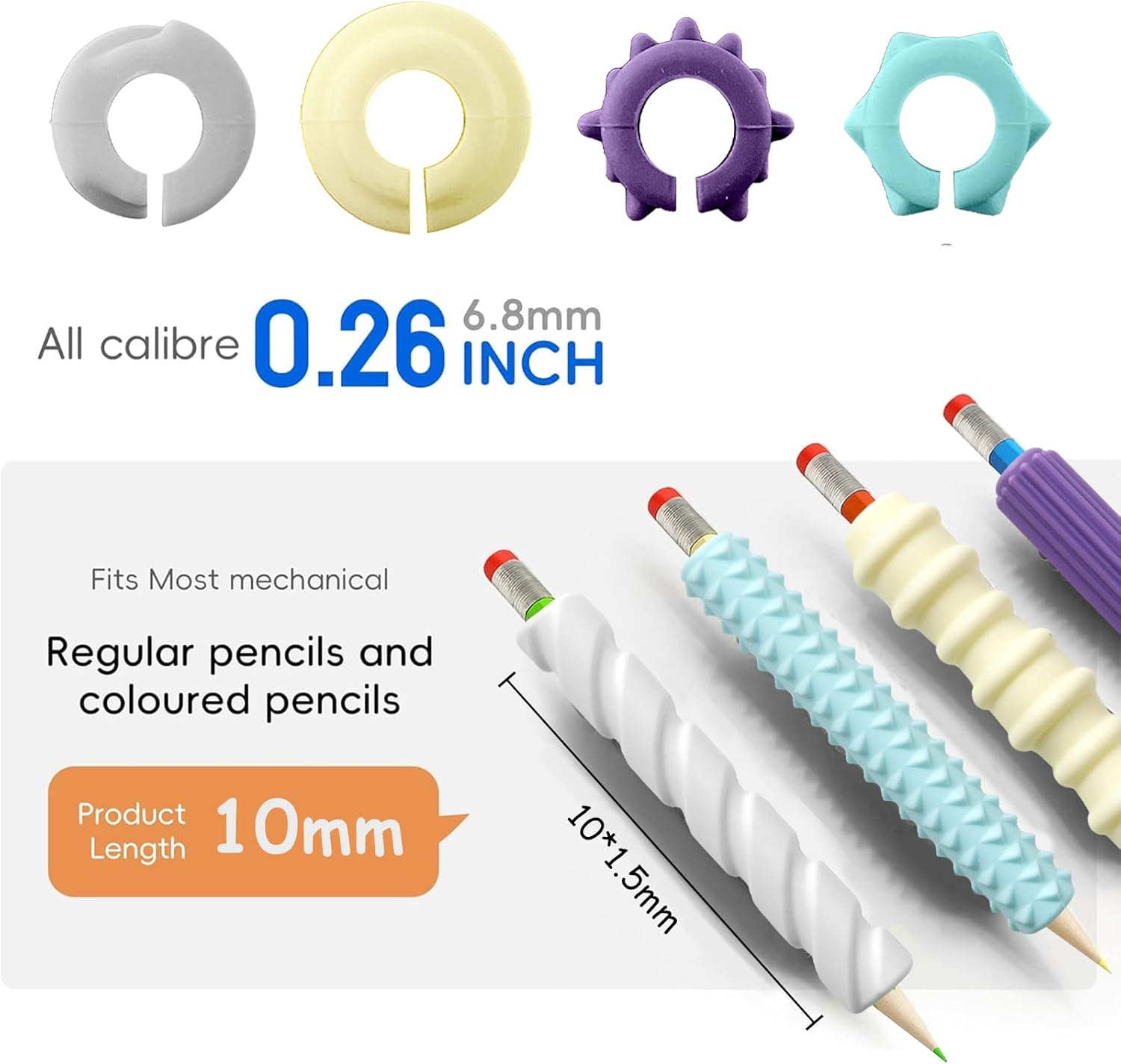 Pencil Grips, 4-Pack Textured Silicone Sleeves for Mechanical Pencils, Sensory Fidget ADHD Tool for Kids and Adults, Quiet Fidget Tools for Classroom Focus, Anxiety Relief (Pastel Mist Set)