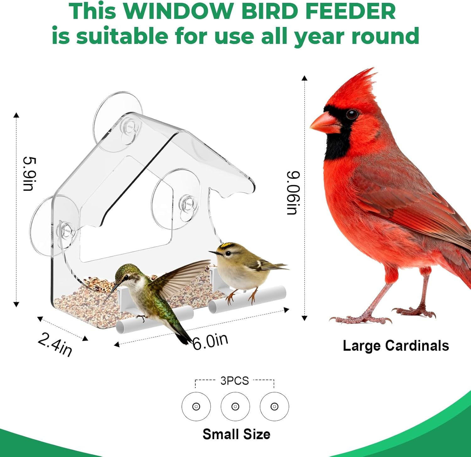 Clear Window Bird Feeder for Outside - Strongest Suction Cups 360° View Acrylic Design, Easy Fill & Clean Removable Tray-Perfect Christmasfor Gifts Bird Lovers, Kids, Grandparents,Cat Owners