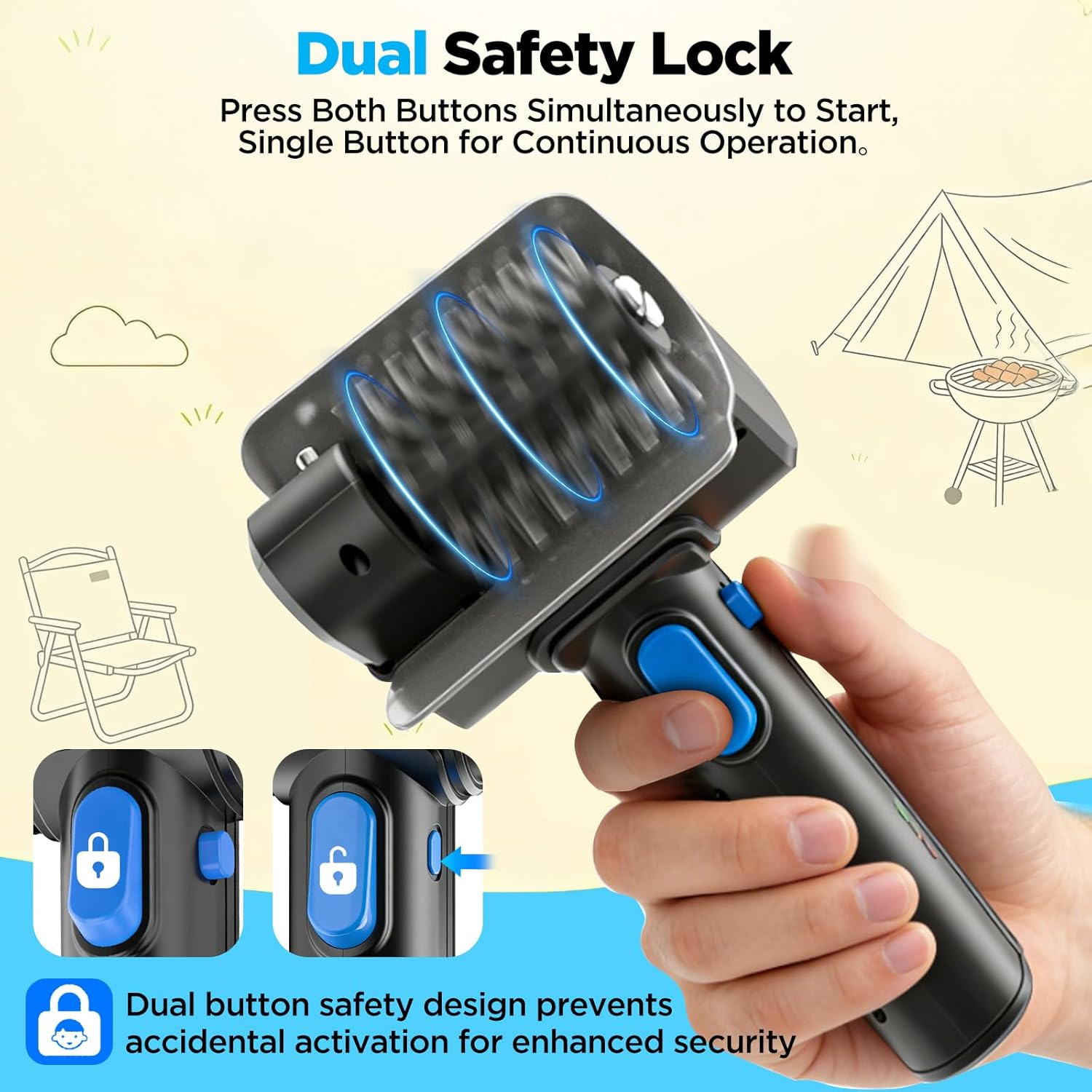 Electric Grill Brush with Dual Safety Lock - 2026 TikTok Ideal Gift for Men Dad Husband, Professional BBQ Cleaner with Submersible 304 SS Head, Splash-Proof Scrubber for Grill (Blue Button)