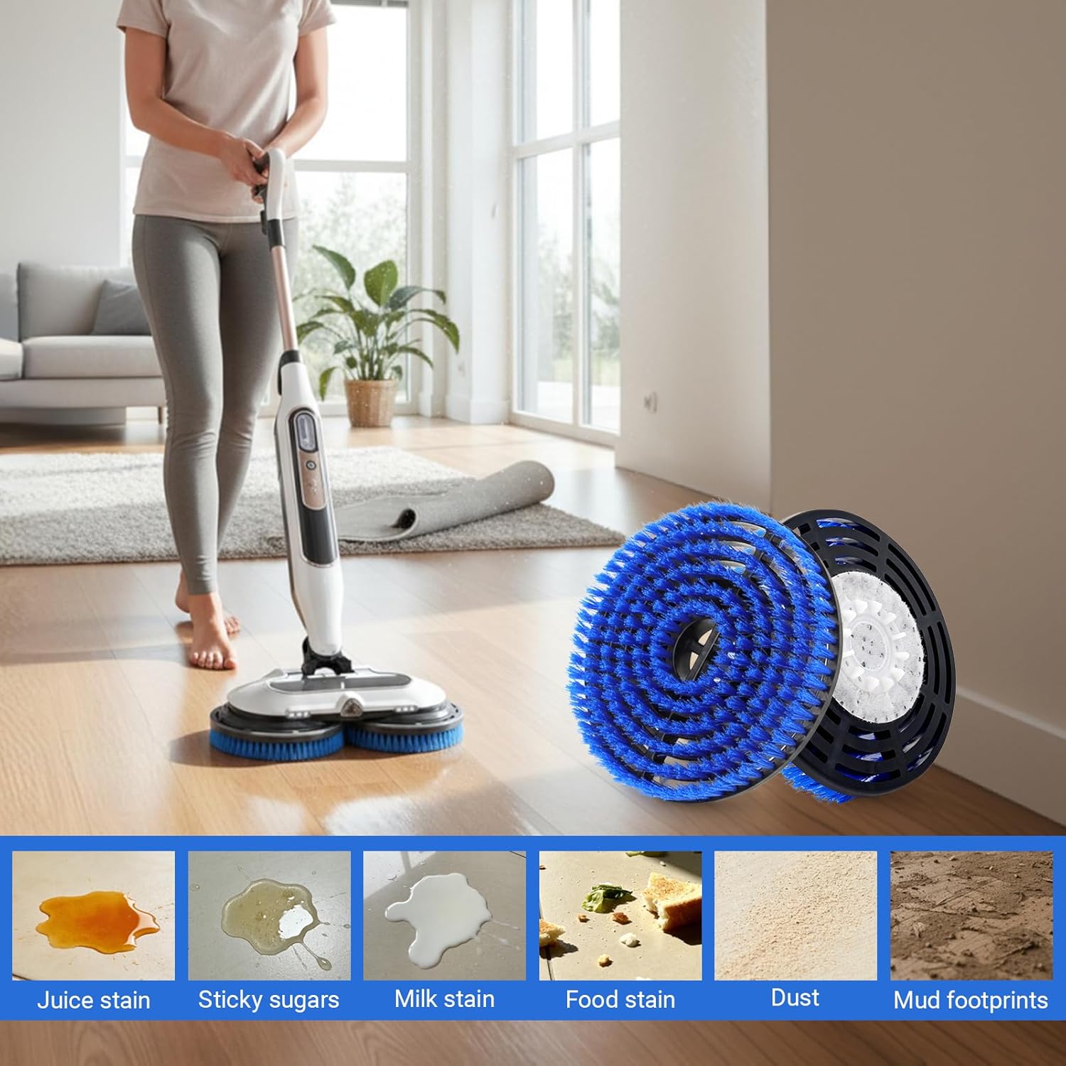 Brush for Shark Steam Mop, Upgraded Steam Mop Replacement Brush Heads for Shark Steam and Scrub Mop S7000/S7001/S8021/S8001 for Deep Clean Kitchens and Bathrooms (2 Blue Brush and 2 White Pads)