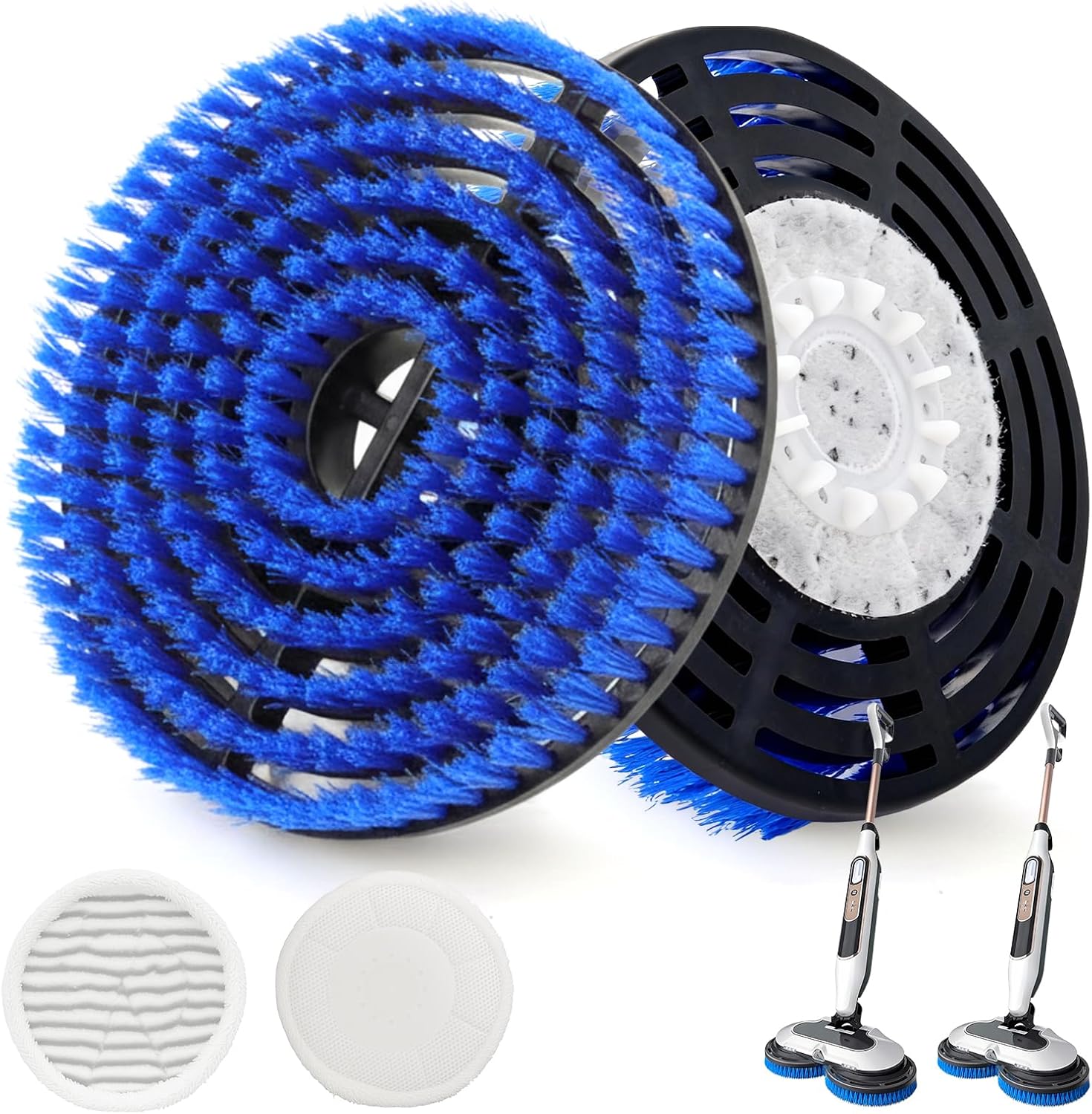 Brush for Shark Steam Mop, Upgraded Steam Mop Replacement Brush Heads for Shark Steam and Scrub Mop S7000/S7001/S8021/S8001 for Deep Clean Kitchens and Bathrooms (2 Blue Brush and 2 White Pads)