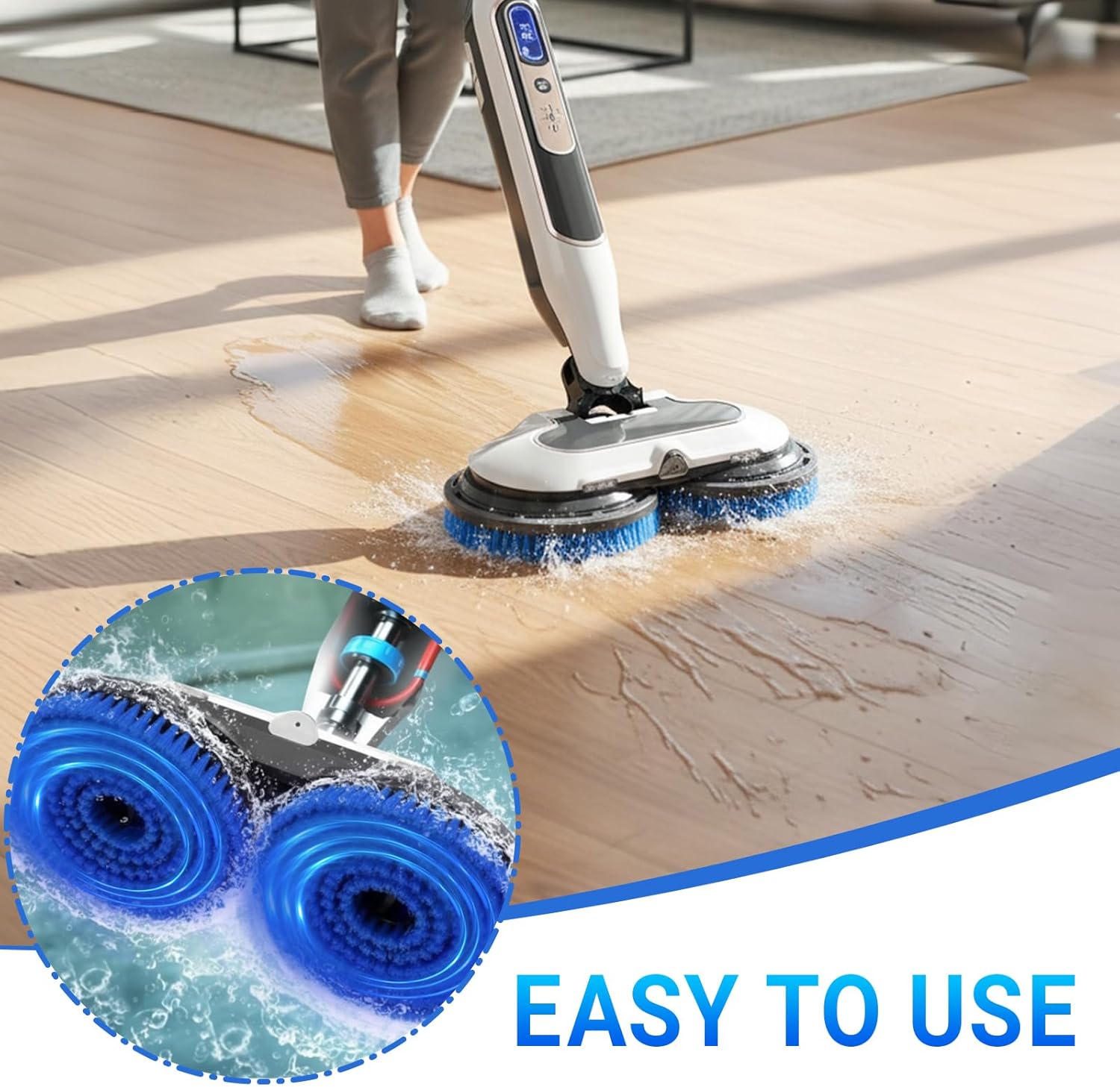 Brush for Shark Steam Mop, Upgraded Steam Mop Replacement Brush Heads for Shark Steam and Scrub Mop S7000/S7001/S8021/S8001 for Deep Clean Kitchens and Bathrooms (2 Blue Brush and 2 White Pads)