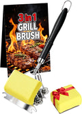 Professional 3-in-1 Grill Brush and Scraper with Safety Second Sweep Sponges - 18" Detachable Long Handle BBQ Cleaner for Heavy Duty Grime - Ideal Father's Day Grilling Gift for Men (Black)