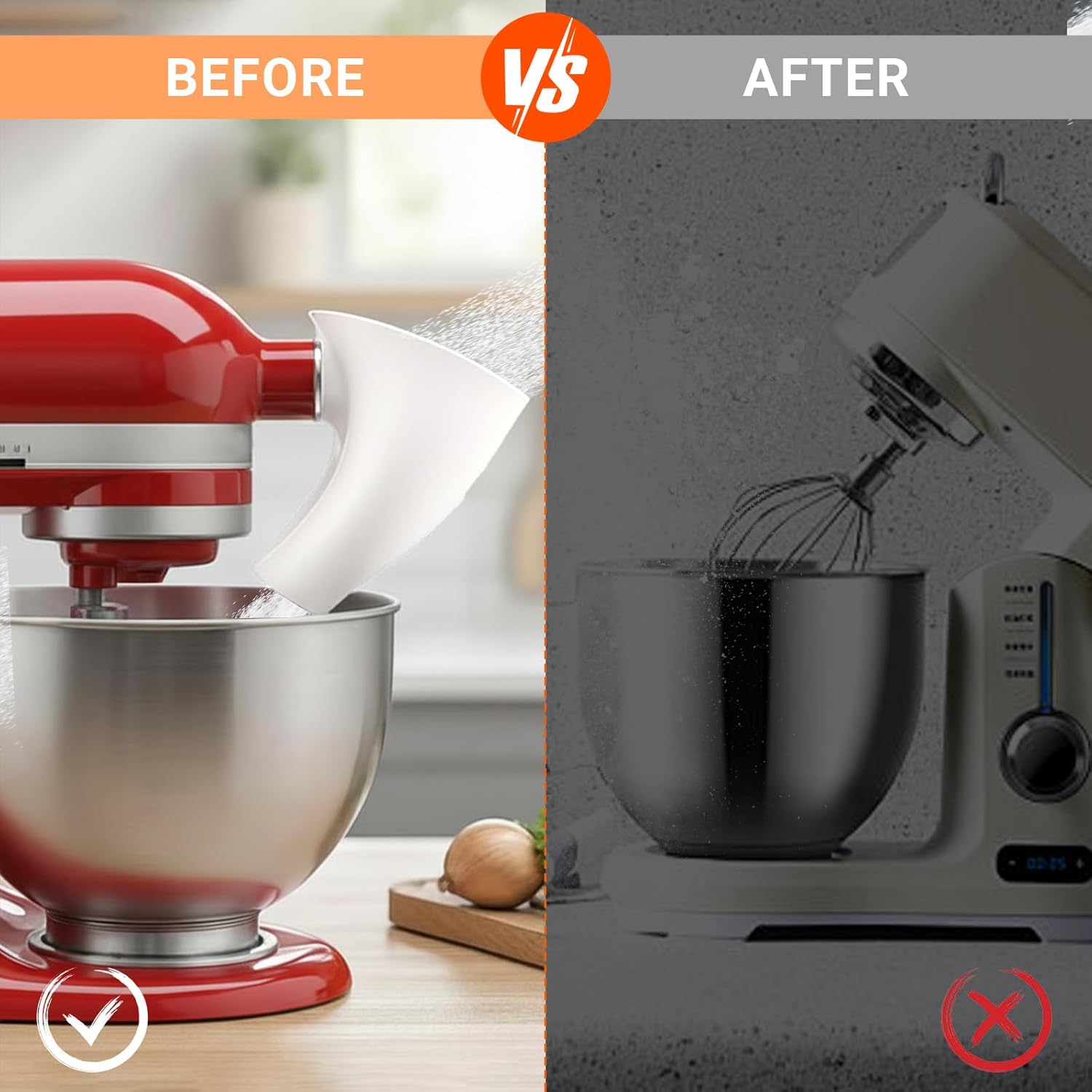 Flour Funnel for Kitchen Aid Mixer, 2pc Plastic Flour Funnel Attachment for KitchenAid Stand Mixer, for 4.5–5qt Tilt-Head Models, Suitable for Flour, Sugar, and Egg Liquid