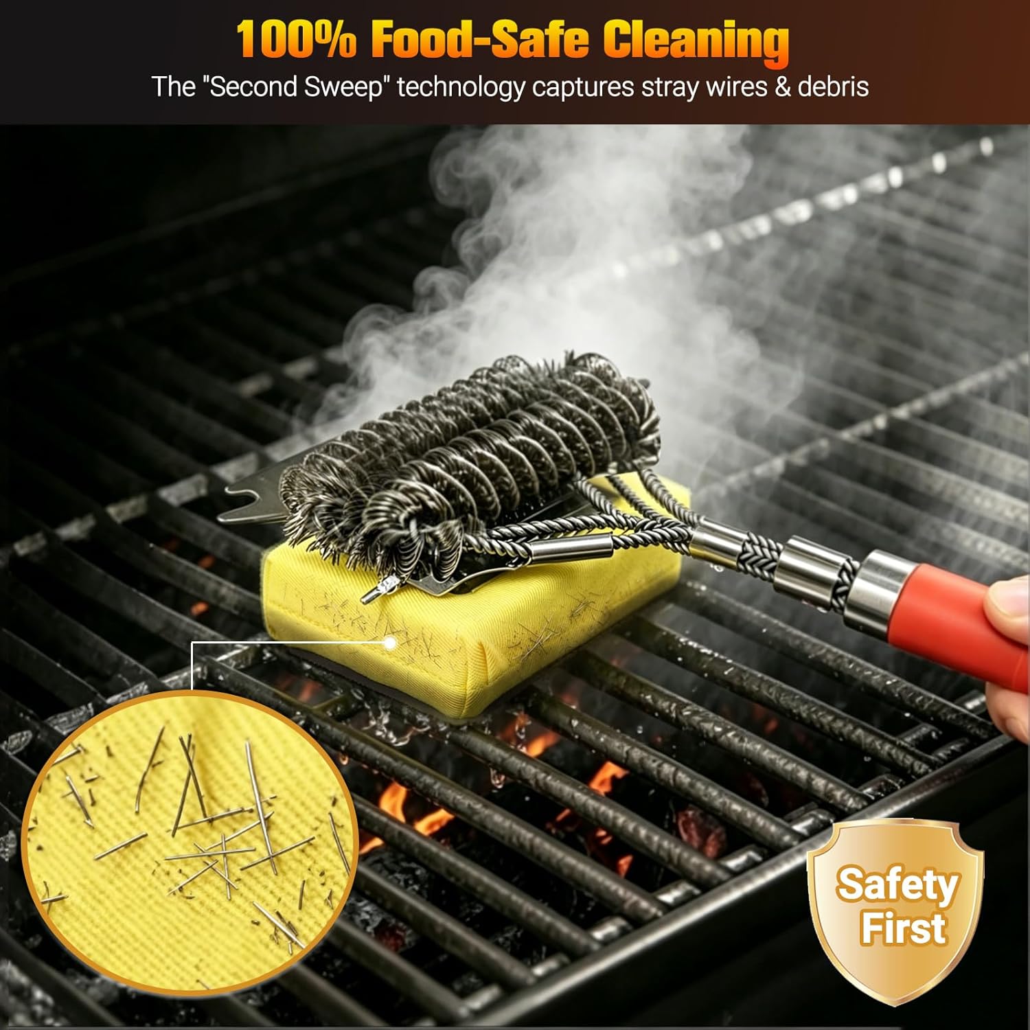 Professional 3-in-1 Grill Brush and Scraper with Collapsible Waterproof Bucket - 18" Detachable Long Handle BBQ Cleaner - Includes Safety Second Sweep Sponges - Complete Grilling Tool Set Gift for Men