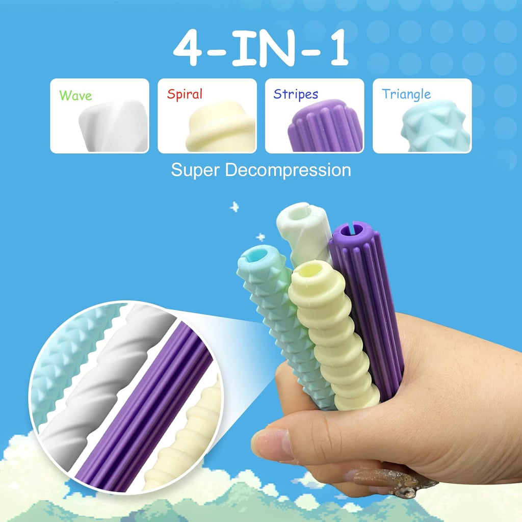 Pencil Grips, 4-Pack Textured Silicone Sleeves for Mechanical Pencils, Sensory Fidget ADHD Tool for Kids and Adults, Quiet Fidget Tools for Classroom Focus, Anxiety Relief (Pastel Mist Set)