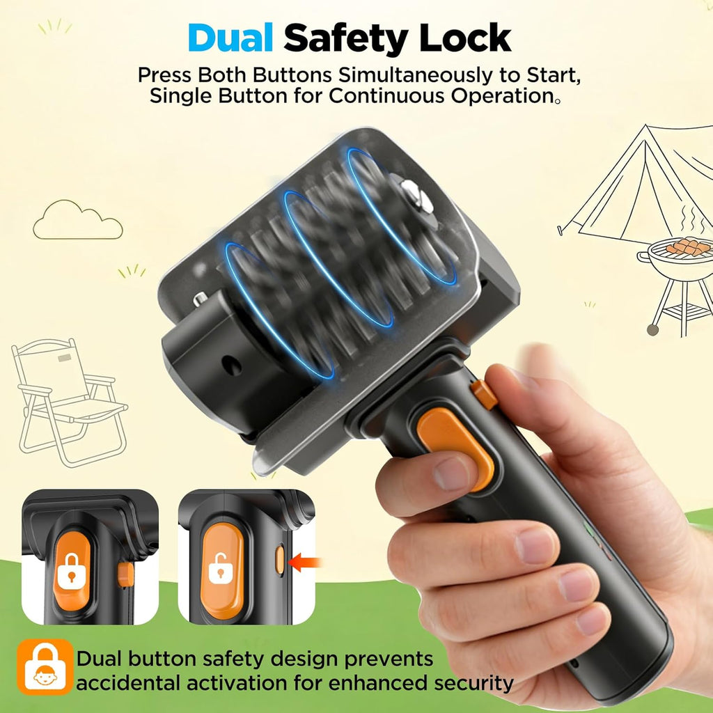 Electric Grill Brush with Dual Safety Lock - 2026 TikTok Ideal Gift for Men Dad Husband, Professional BBQ Cleaner with Submersible 304 SS Head, Splash-Proof Scrubber for Grill (Orange Button)