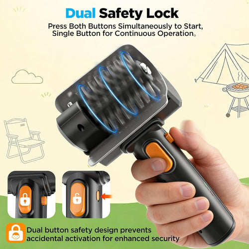 Electric Grill Brush with Dual Safety Lock - 2026 TikTok Ideal Gift for Men Dad Husband, Professional BBQ Cleaner with Submersible 304 SS Head, Splash-Proof Scrubber for Grill (Orange Button)