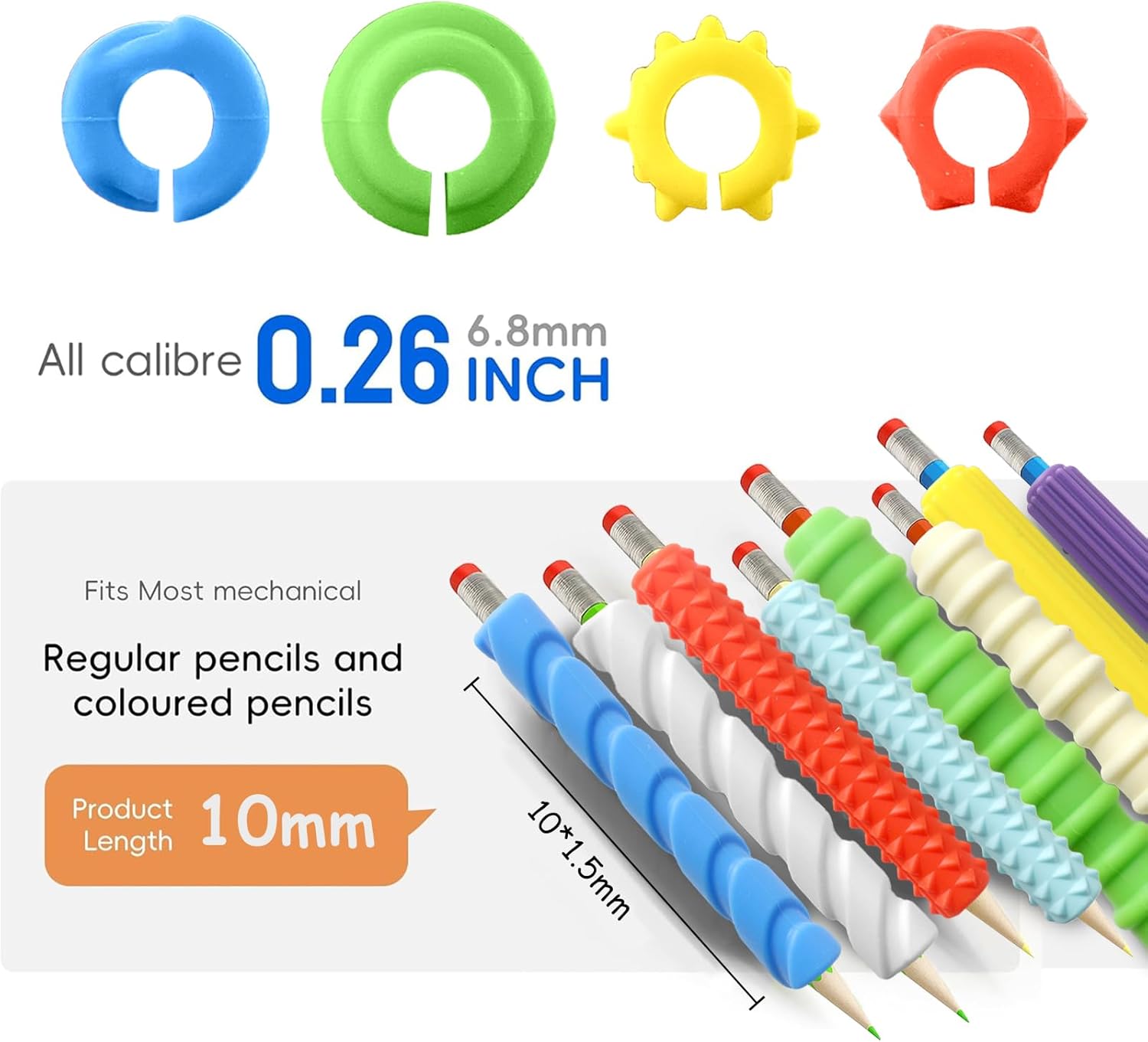 Pencil Grips, 4-Pack Textured Silicone Sleeves for Mechanical Pencils, Sensory Fidget ADHD Tool for Kids and Adults, Quiet Fidget Tools for Classroom Focus, Anxiety Relief (8 Set)