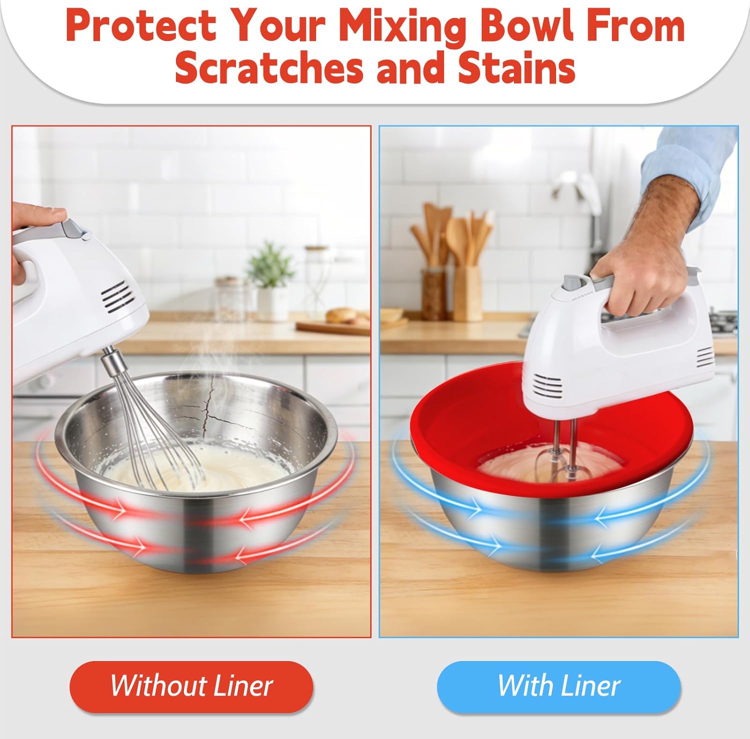 Silicone Bowl Liners for KitchenAid 5 Qt Stand Mixer, Foldable, Thick, Suitable for Both Hot and Cold Use, Easy to Clean for Cooking, 3 Silicone Mixing Bowl Insert with 3 Lids(Black White Red)