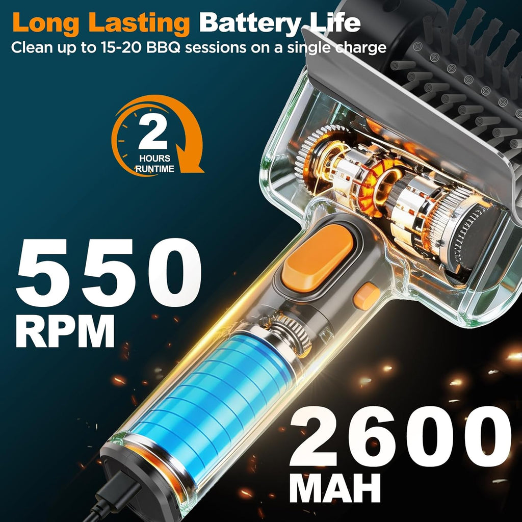 Electric Grill Brush with Dual Safety Lock - 2026 TikTok Ideal Gift for Men Dad Husband, Professional BBQ Cleaner with Submersible 304 SS Head, Splash-Proof Scrubber for Grill (Orange Button)
