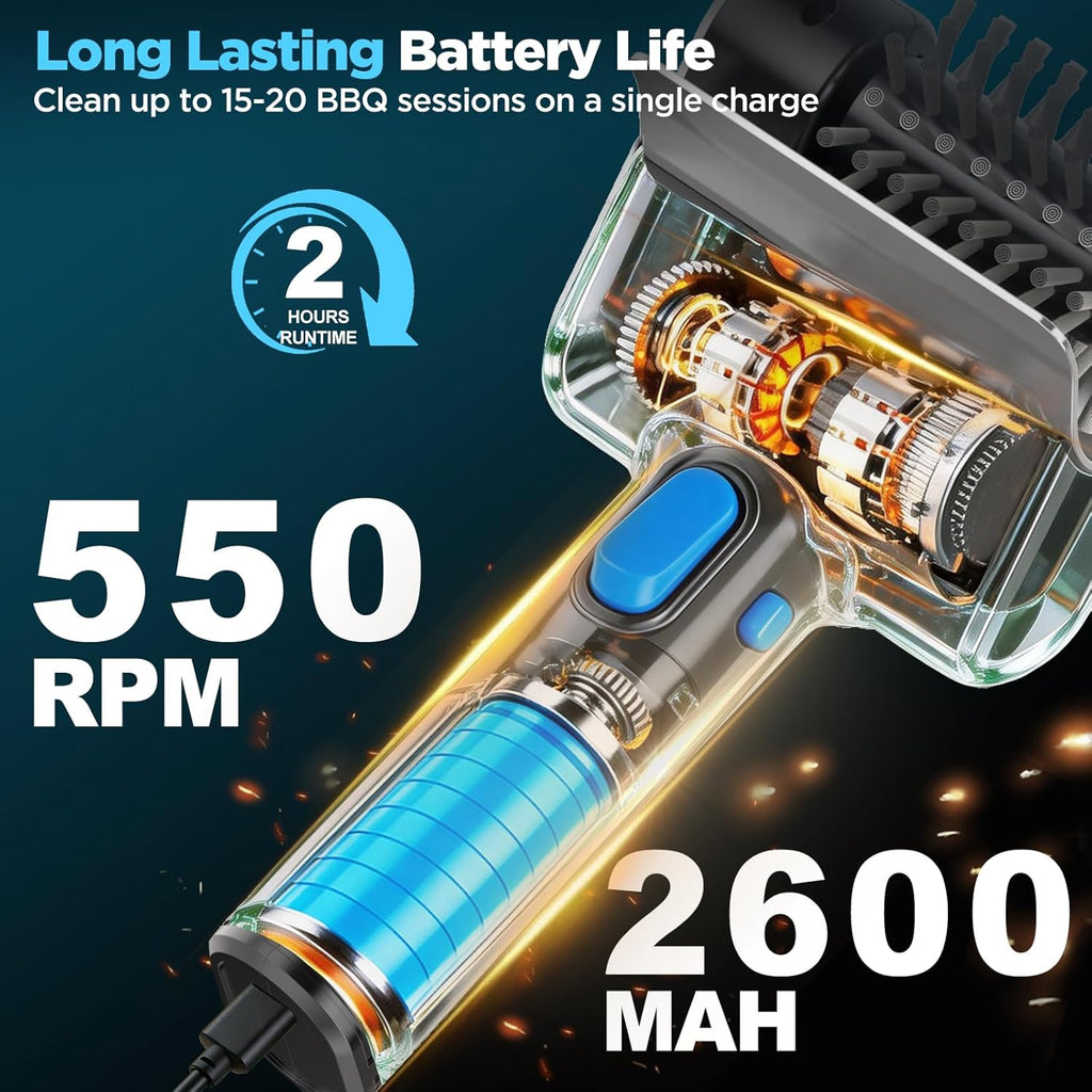 Electric Grill Brush with Dual Safety Lock - 2026 TikTok Ideal Gift for Men Dad Husband, Professional BBQ Cleaner with Submersible 304 SS Head, Splash-Proof Scrubber for Grill (Blue Button)