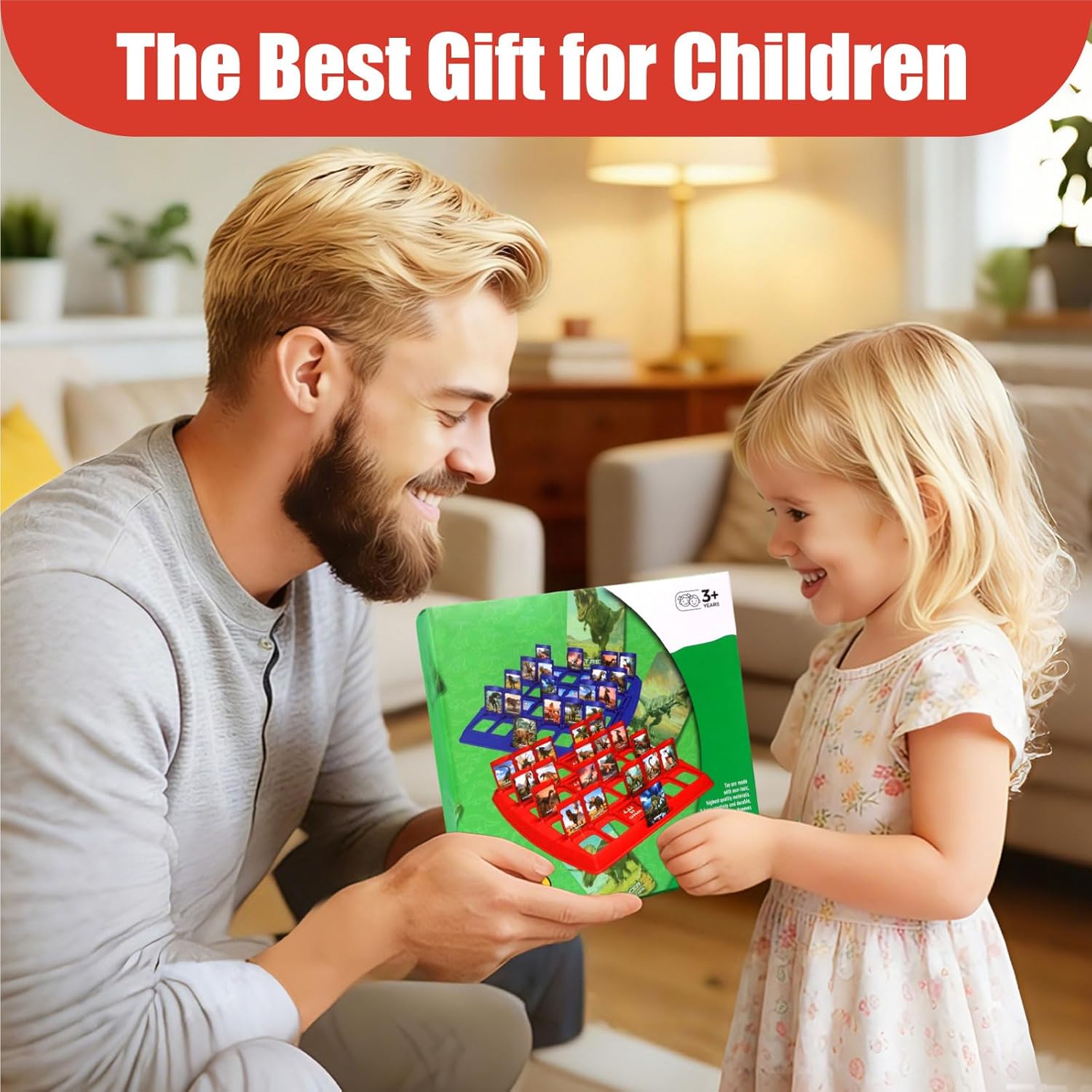 Guessing Board Game for Kids & Adults, Who is It, Dinosaur Animals for 2 Players, Fun Puzzle Game for Travel, Parties & Game Night