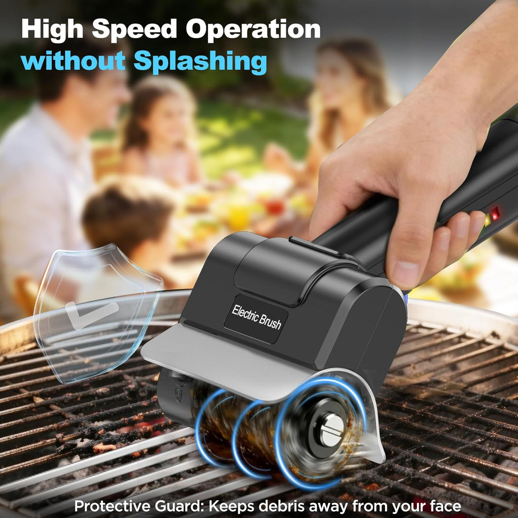 Electric Grill Brush with Dual Safety Lock - 2026 TikTok Ideal Gift for Men Dad Husband, Professional BBQ Cleaner with Submersible 304 SS Head, Splash-Proof Scrubber for Grill (Blue Button)