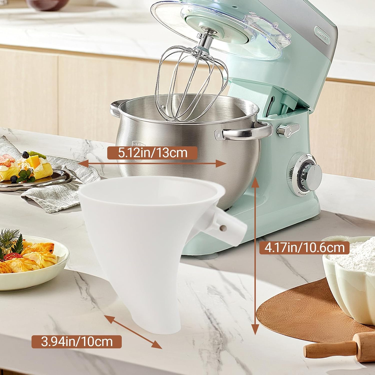 Flour Funnel for Kitchen Aid Mixer, 2pc Plastic Flour Funnel Attachment for KitchenAid Stand Mixer, for 4.5–5qt Tilt-Head Models, Suitable for Flour, Sugar, and Egg Liquid