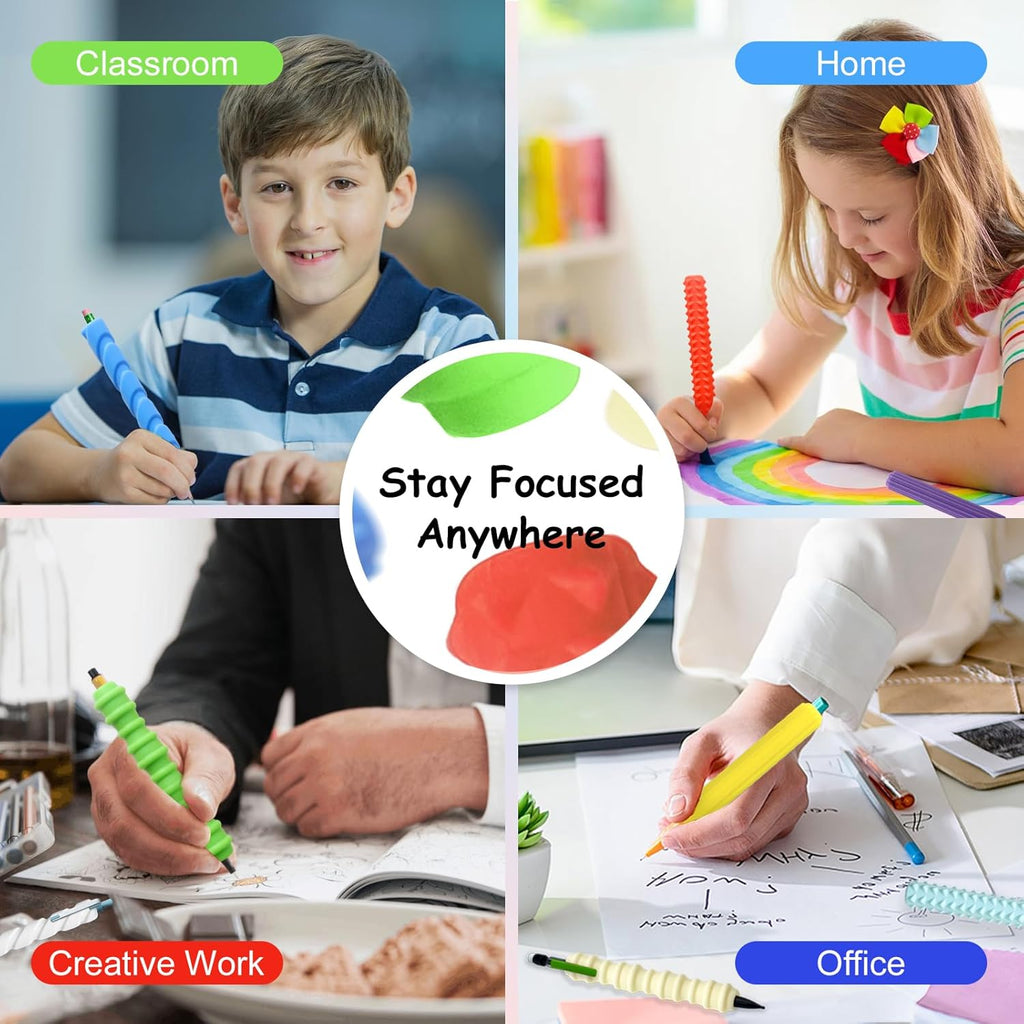 Pencil Grips, 4-Pack Textured Silicone Sleeves for Mechanical Pencils, Sensory Fidget ADHD Tool for Kids and Adults, Quiet Fidget Tools for Classroom Focus, Anxiety Relief (8 Set)