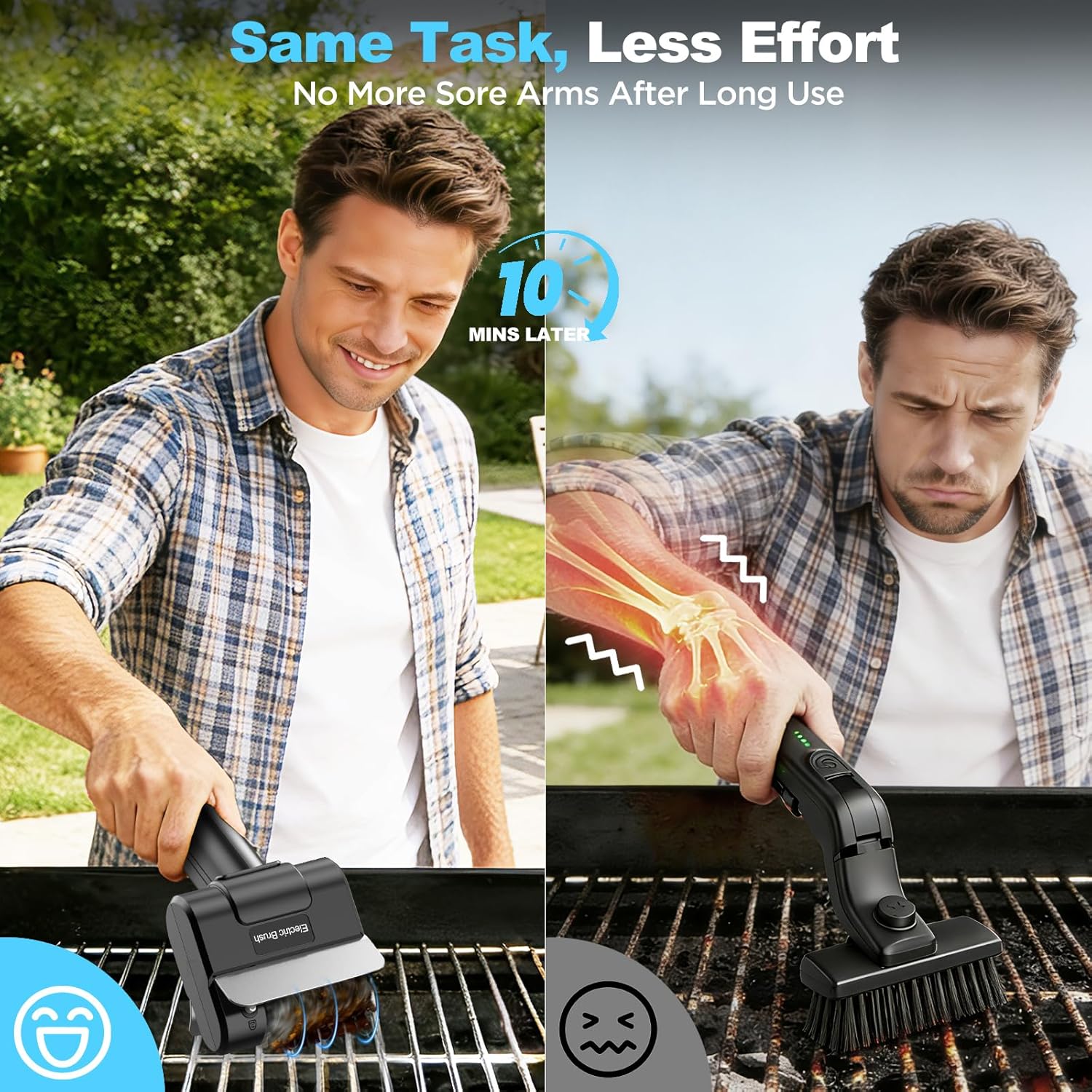 Electric Grill Brush with Dual Safety Lock - 2026 TikTok Ideal Gift for Men Dad Husband, Professional BBQ Cleaner with Submersible 304 SS Head, Splash-Proof Scrubber for Grill (Blue Button)