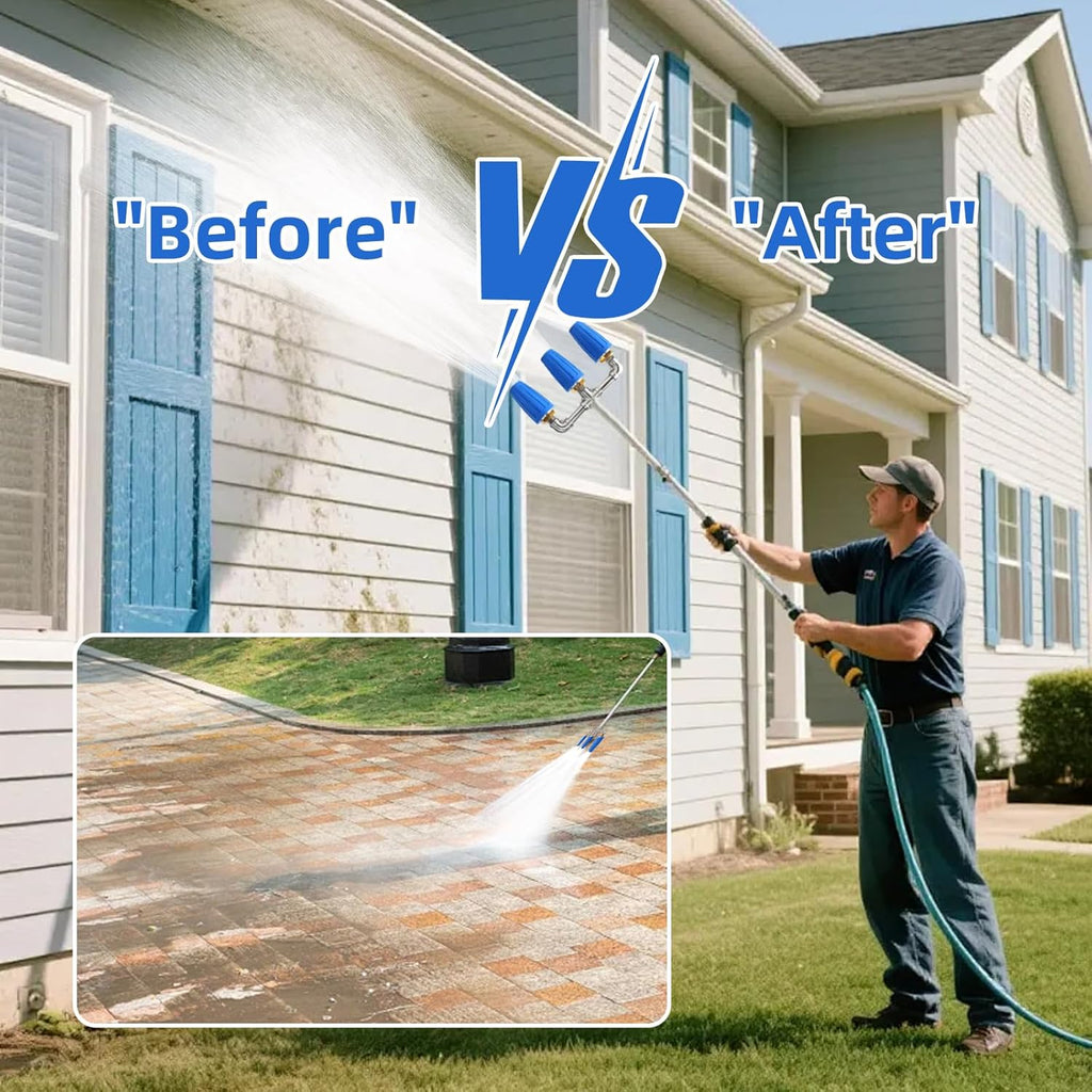 Triple Turbo Nozzle Pressure Washer, 3-in-1 Pressure Washer Nozzle, 360° Rotating 4000 PSI Turbo Nozzle with 1/4" Quick Connector 2.5 Orifice, 304 Stainless Steel for Driveway/Deck Clean(Blue)