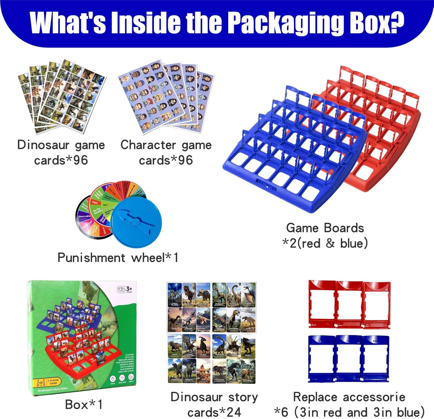 Guessing Board Game for Kids & Adults, Who is It, Dinosaur Animals for 2 Players, Fun Puzzle Game for Travel, Parties & Game Night