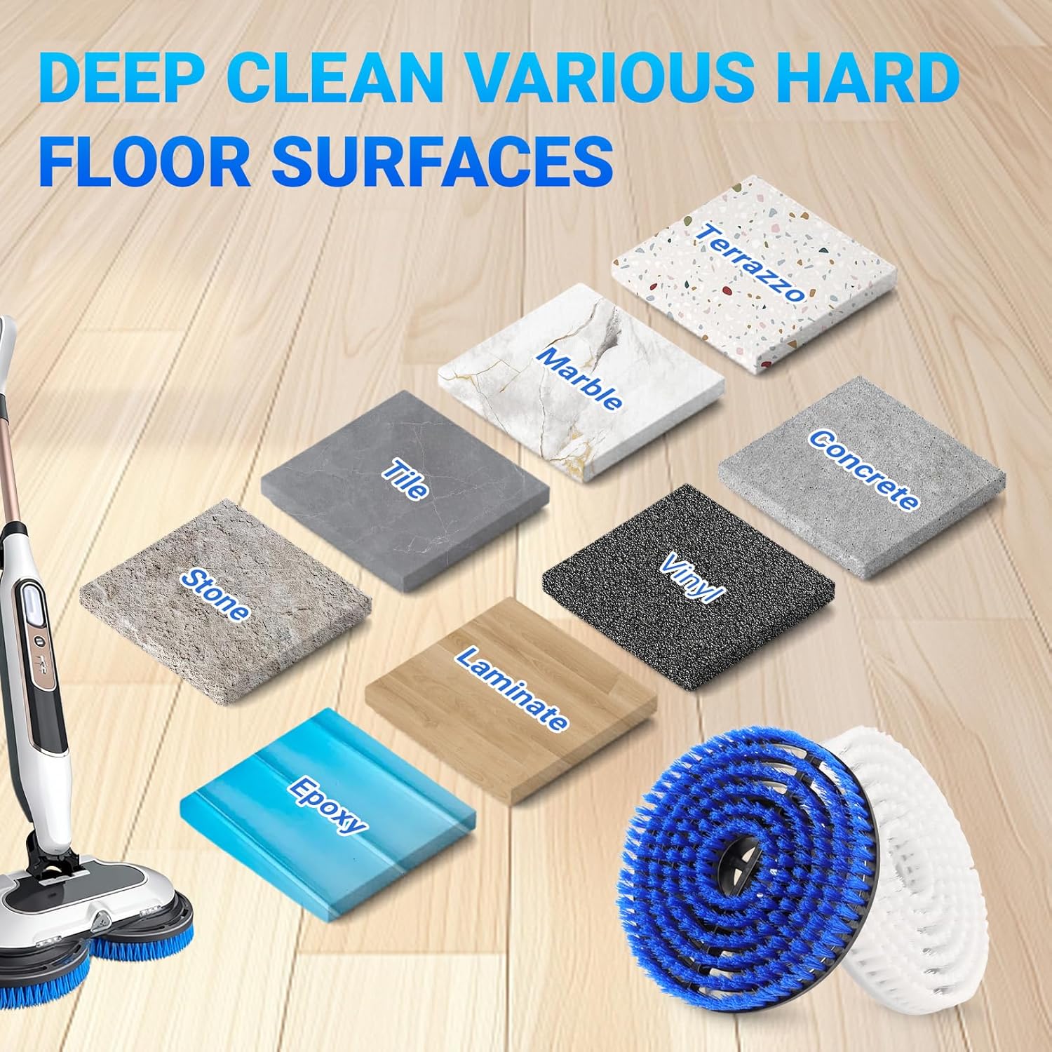 Brush for Shark Steam Mop, Upgraded Steam Mop Replacement Brush Heads for Shark Steam and Scrub Mop S7000/S7001/S8021/S8001 for Deep Clean Kitchens and Bathrooms (2 Blue Brush and 2 White Pads)