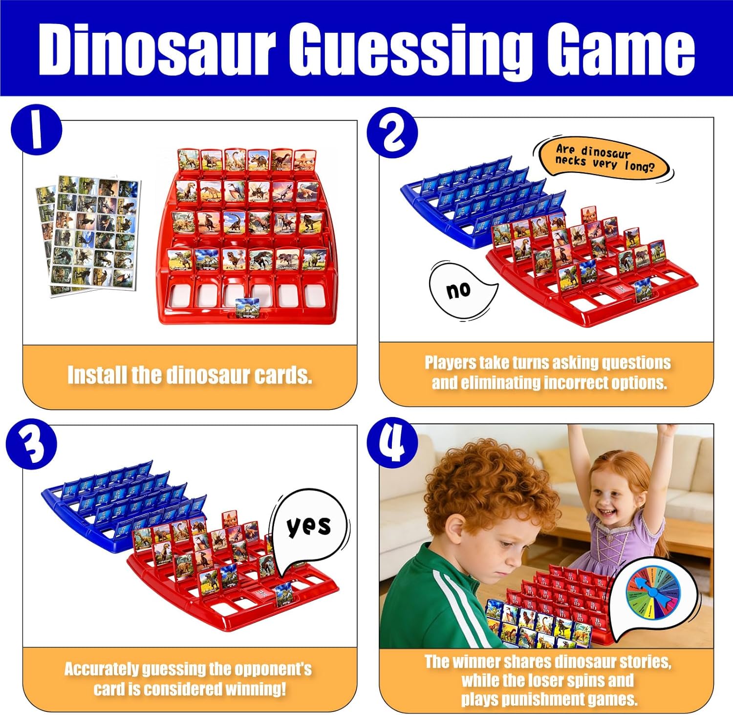 Guessing Board Game for Kids & Adults, Who is It, Dinosaur Animals for 2 Players, Fun Puzzle Game for Travel, Parties & Game Night