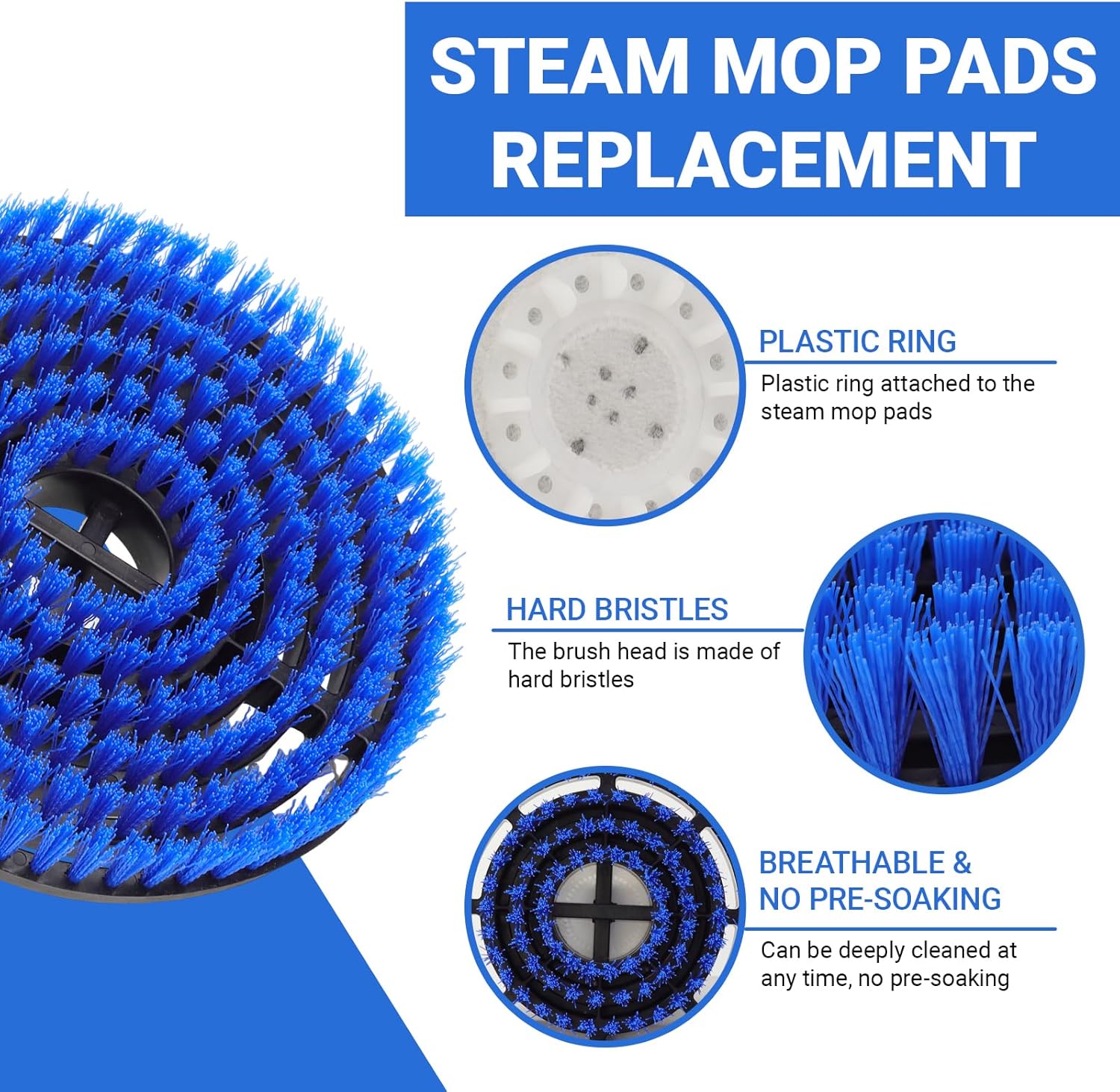 Brush for Shark Steam Mop, Upgraded Steam Mop Replacement Brush Heads for Shark Steam and Scrub Mop S7000/S7001/S8021/S8001 for Deep Clean Kitchens and Bathrooms (2 Blue Brush and 2 White Pads)