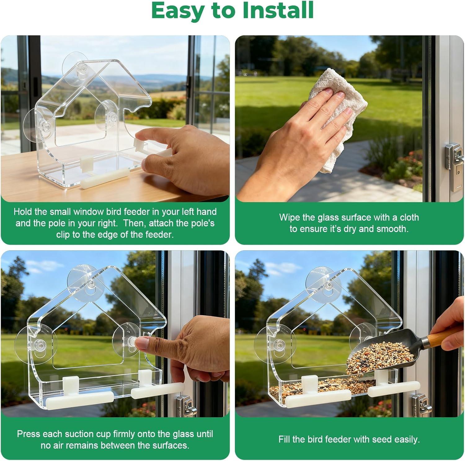 Clear Window Bird Feeder for Outside - Strongest Suction Cups 360° View Acrylic Design, Easy Fill & Clean Removable Tray-Perfect Christmasfor Gifts Bird Lovers, Kids, Grandparents,Cat Owners