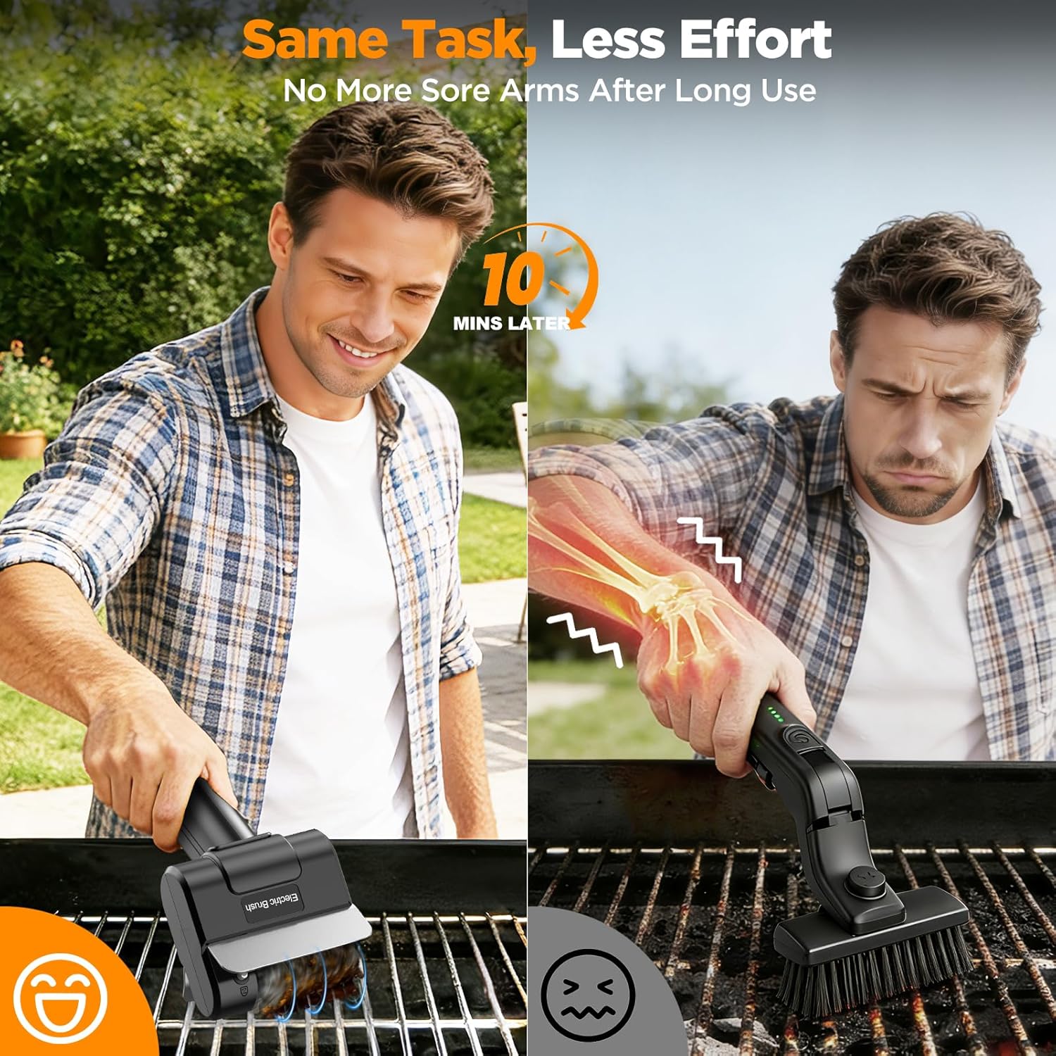 Electric Grill Brush with Dual Safety Lock - 2026 TikTok Ideal Gift for Men Dad Husband, Professional BBQ Cleaner with Submersible 304 SS Head, Splash-Proof Scrubber for Grill (Orange Button)