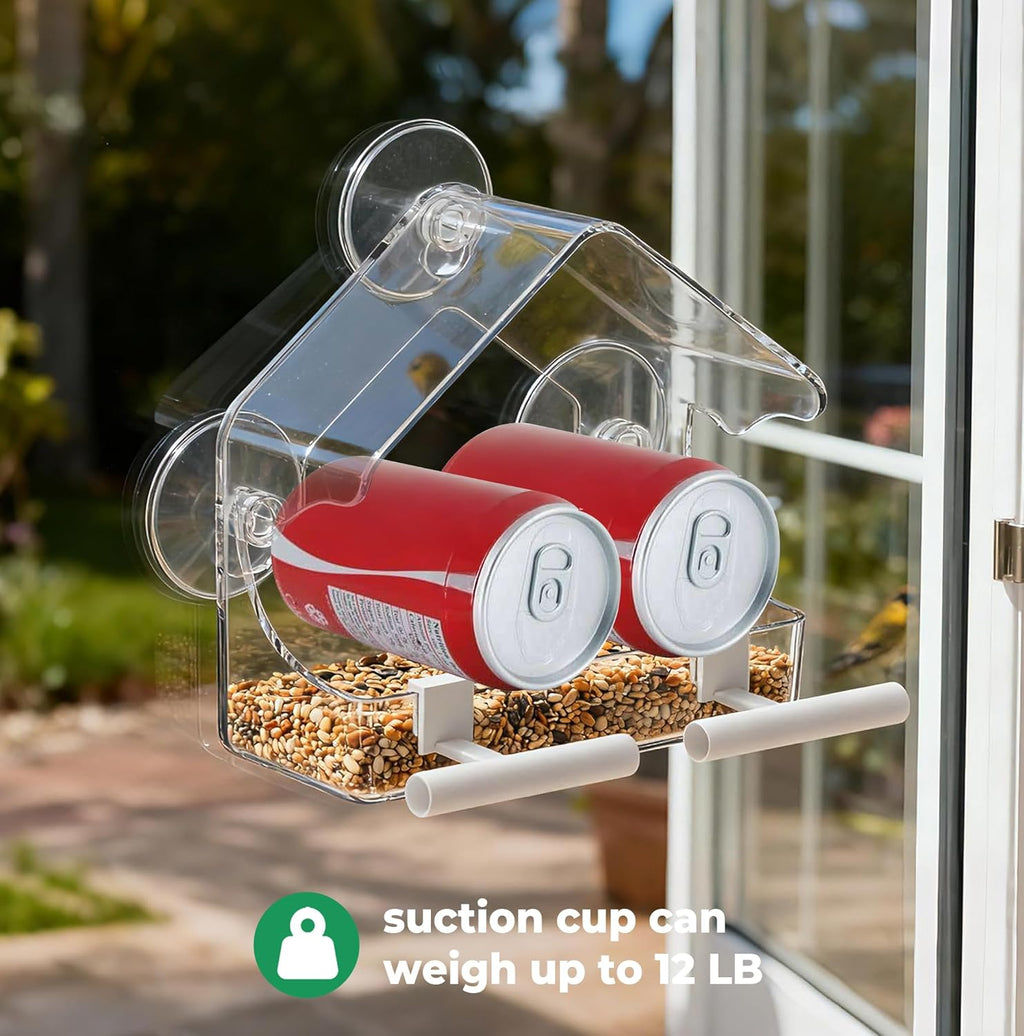 Clear Window Bird Feeder for Outside - Strongest Suction Cups 360° View Acrylic Design, Easy Fill & Clean Removable Tray-Perfect Christmasfor Gifts Bird Lovers, Kids, Grandparents,Cat Owners