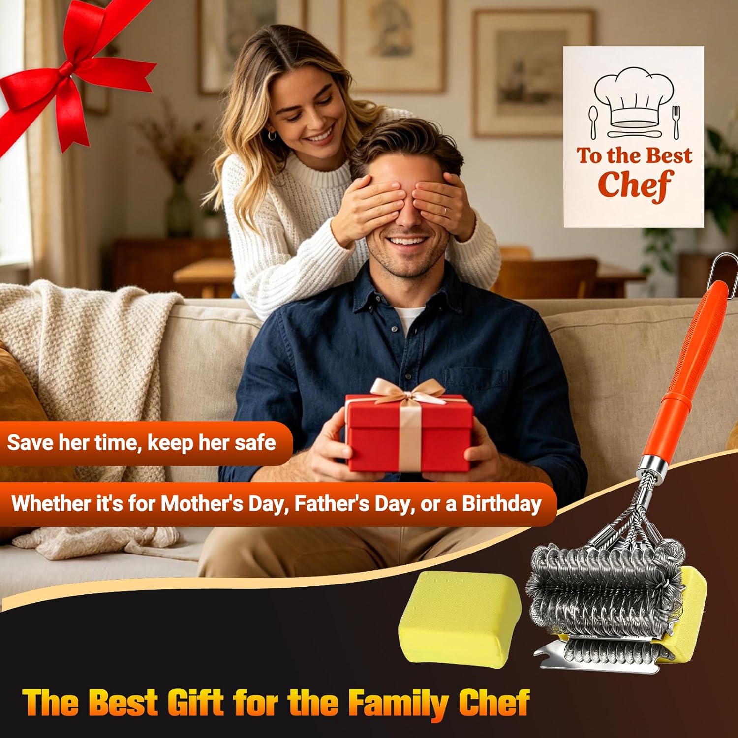 Professional 3-in-1 Grill Brush and Scraper with Collapsible Waterproof Bucket - 18" Detachable Long Handle BBQ Cleaner - Includes Safety Second Sweep Sponges - Complete Grilling Tool Set Gift for Men