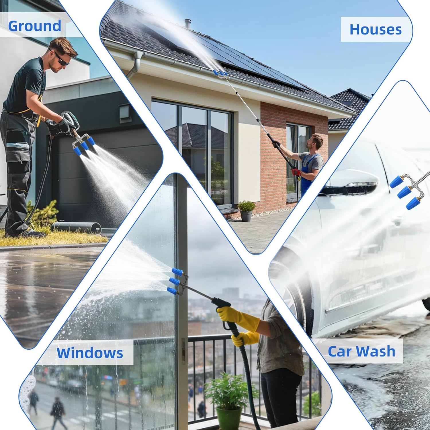 Triple Turbo Nozzle Pressure Washer, 3-in-1 Pressure Washer Nozzle, 360° Rotating 4000 PSI Turbo Nozzle with 1/4" Quick Connector 2.5 Orifice, 304 Stainless Steel for Driveway/Deck Clean(Blue)